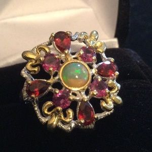 Gorgeous Fiery Opal & Garnet Ring